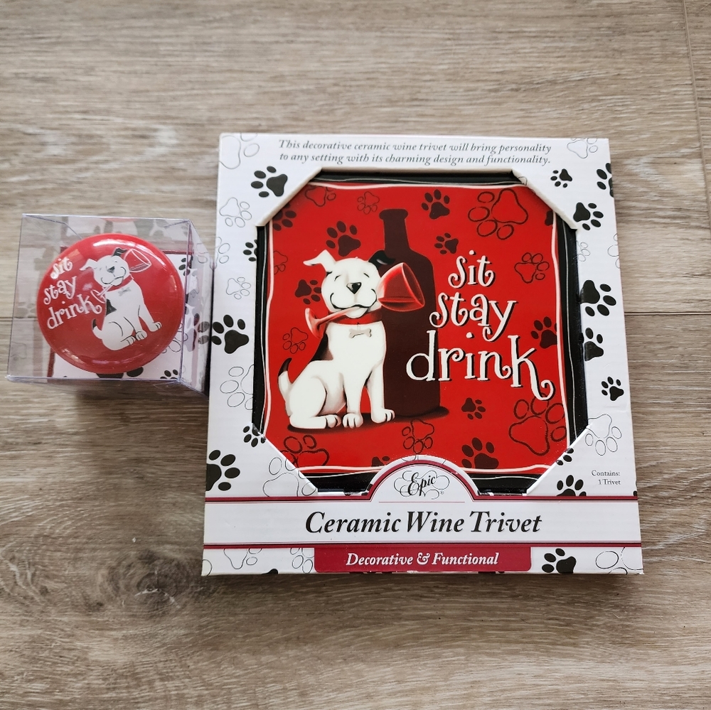 Epic Ceramic Wine Trivet and Bottle Stopper Set